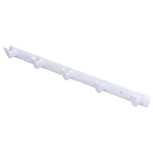 Wall Mounted Coat Rack in white aluminium with a slim bar and five evenly spaced outward-curving hooks