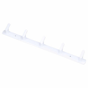Wall Mounted Coat Rack in white aluminium with five evenly spaced hooks and a slim, straight rail.