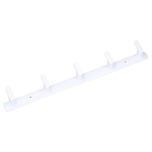 Wall Mounted Coat Rack in white aluminium with five evenly spaced upward hooks and a slim rectangular rail