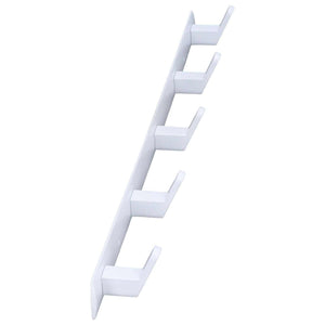 Wall Mounted Coat Rack in white aluminium with five evenly spaced angular hooks and a slim minimalist profile