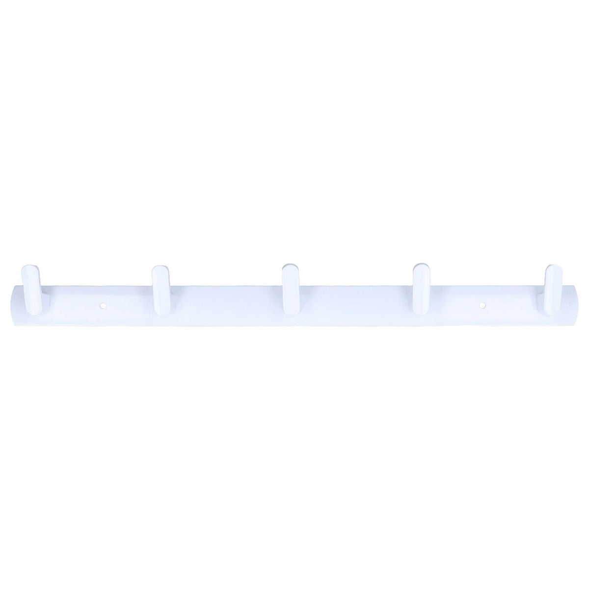 Wall Mounted Coat Rack in white aluminium with five evenly spaced hooks and a slim, minimalist wall rail