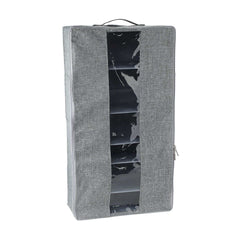 Under-Bed Shoe Organiser – 6-Compartment Cotton Linen Storage Box with Clear Window & Zip (Grey)