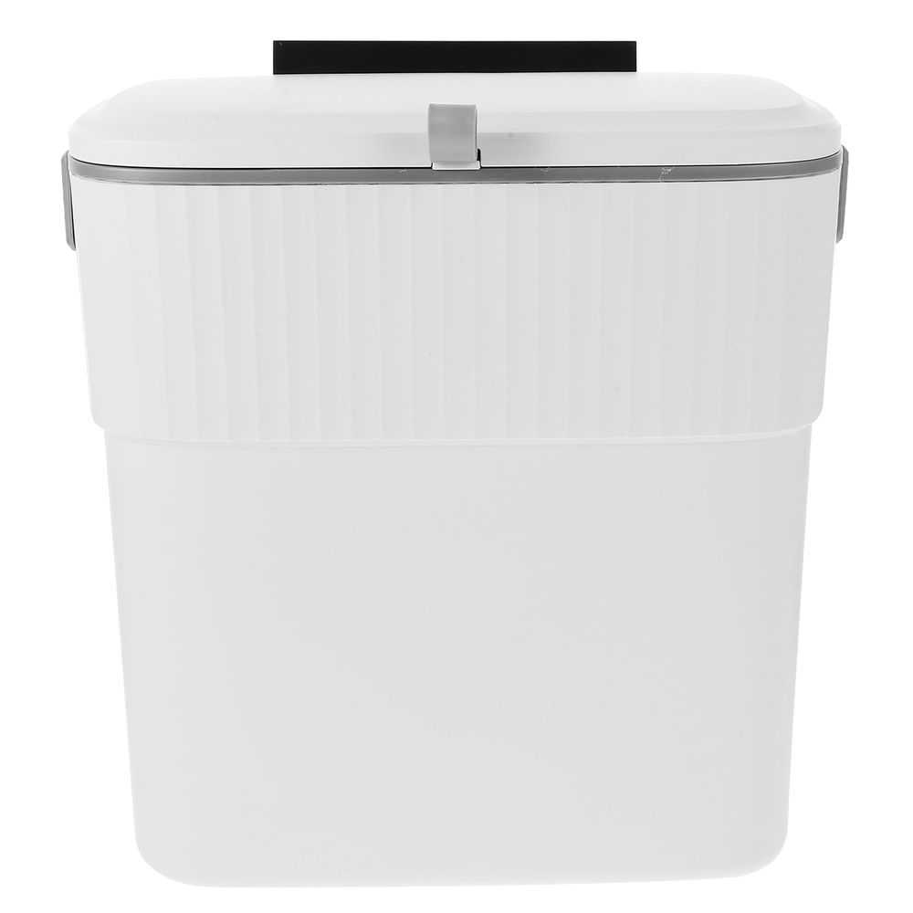 Trash bin in White PP ABS plastic with a rectangular shape, ribbed upper section and hinged lid with front latch