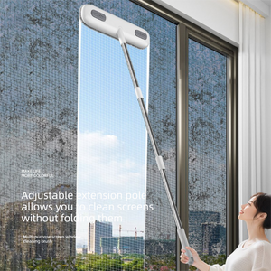 Window Fly Screen Cleaner with a white microfiber brush head and adjustable stainless steel pole for reaching screens