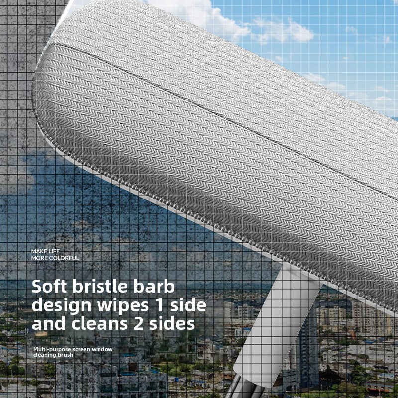 Window Fly Screen Cleaner with a white textured brush head, soft bristles and a pale handle for wiping both sides of mesh