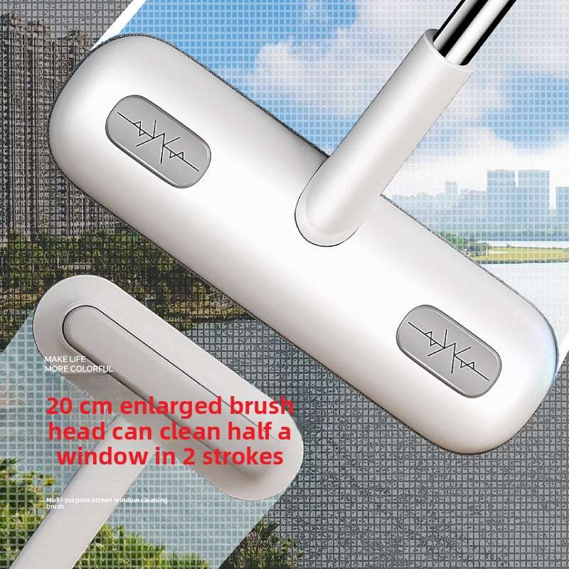 Window Fly Screen Cleaner with a broad white plastic brush head, grey cleaning pads and a silver extendable handle