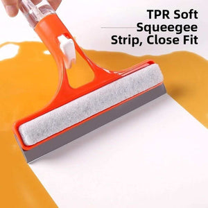 Window Squeegee with Built-in Sprayer in orange plastic, with a gray sponge strip and dark TPR blade