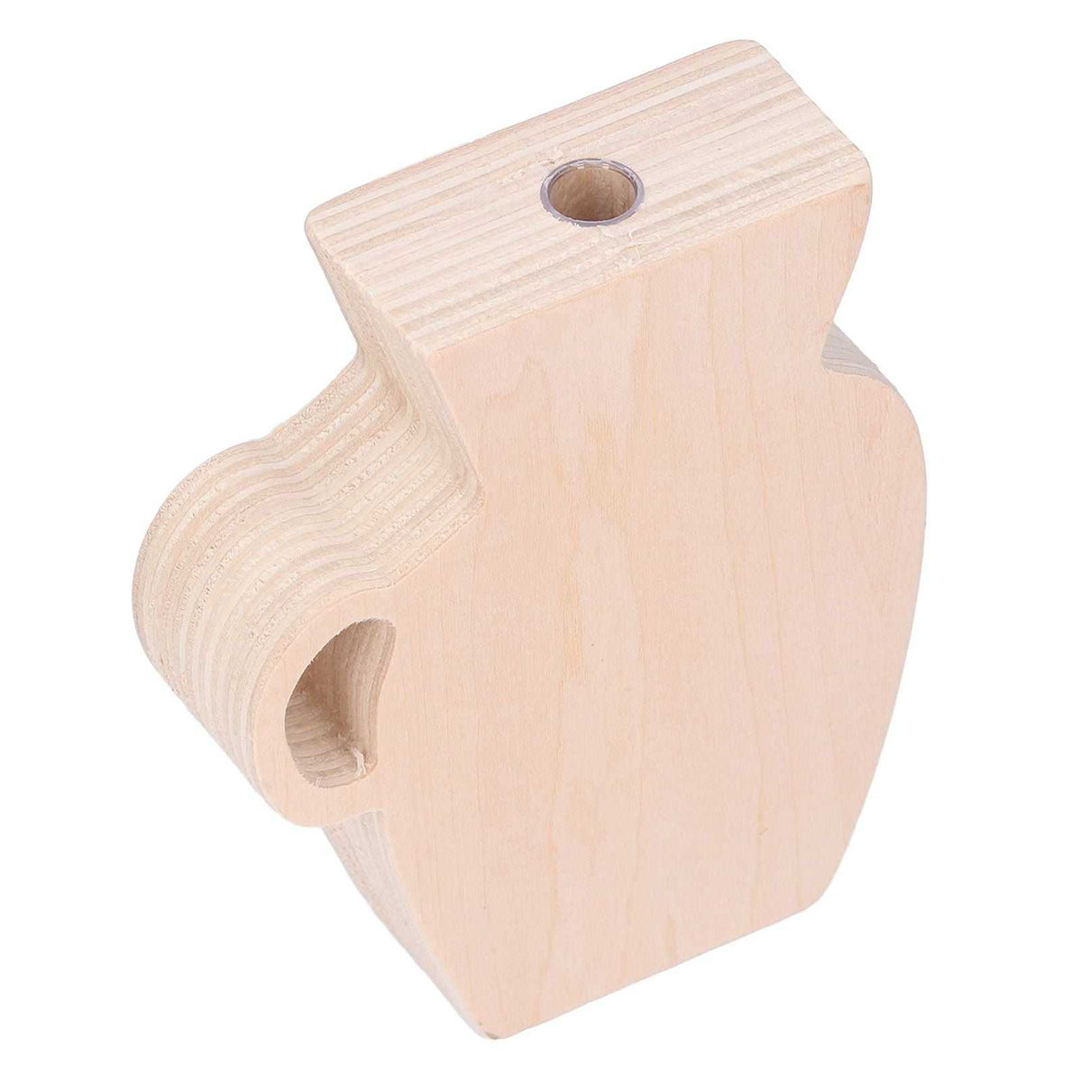 Wood Vase in pale natural wood, with a smooth sculptural shape, a top opening and a side cutout