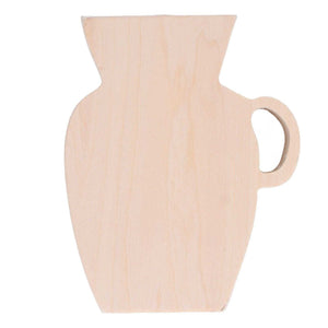 Wood Vase in pale natural wood with a smooth unpainted finish, flared top, rounded body and side handle