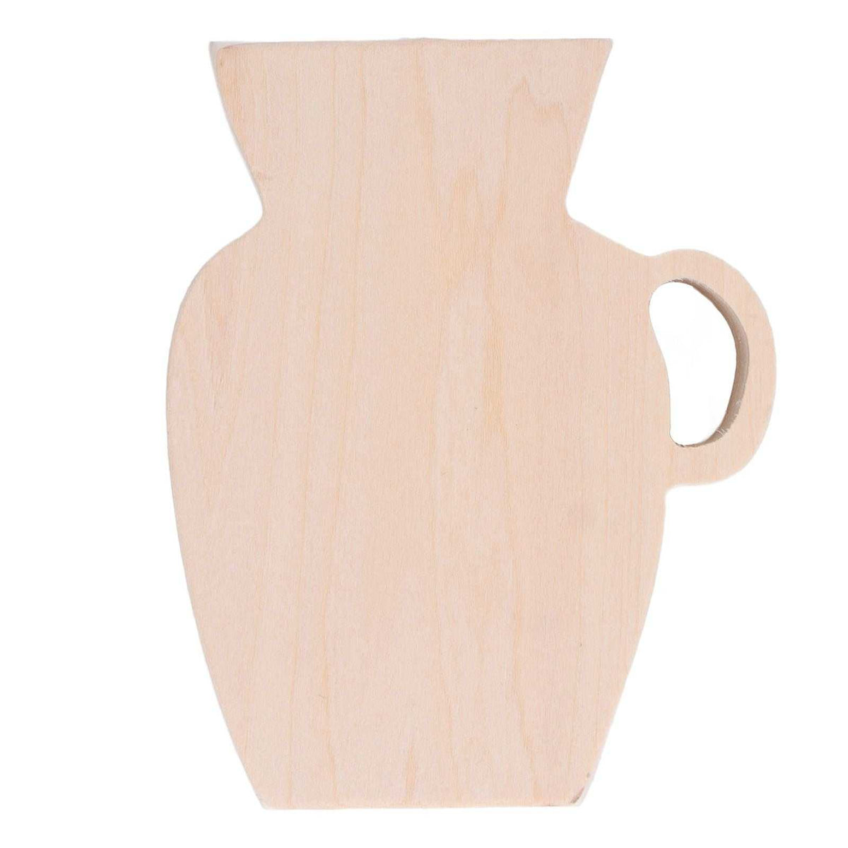 Wood Vase in pale natural wood with a smooth unpainted finish, flared top, rounded body and side handle