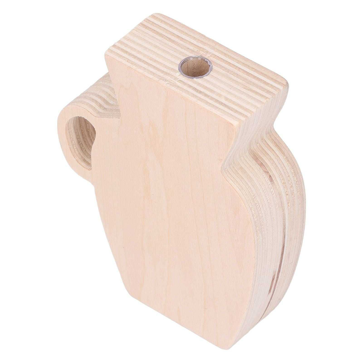 Wood Vase in pale natural pinewood with visible layered grain, unpainted finish, sculpted curves and a small top opening