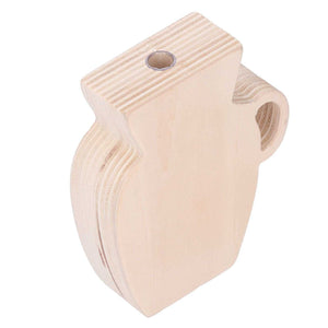 Wood Vase in pale natural pinewood with visible striped grain, sculpted body, top opening and curved side handle