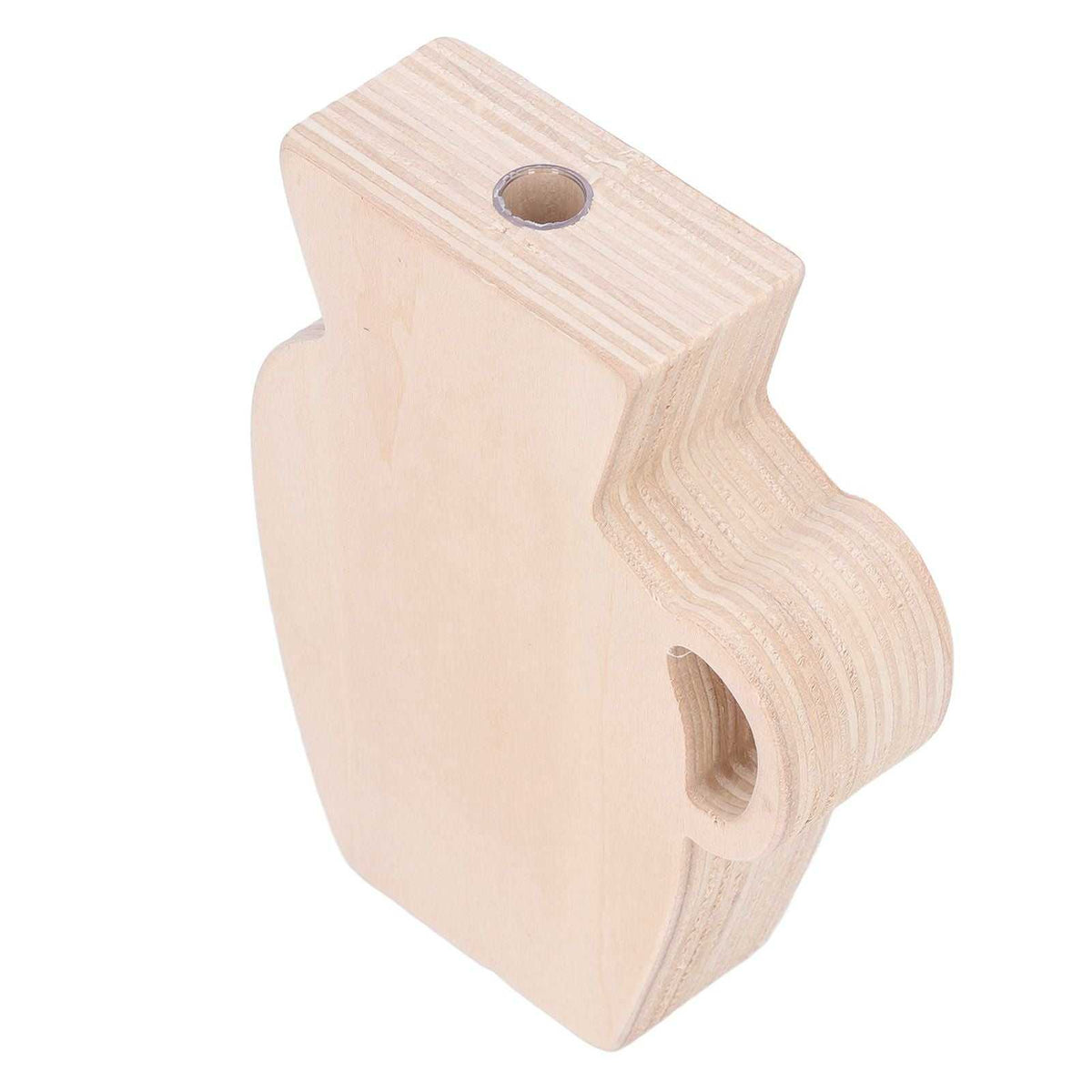 Wood Vase carved from pale natural wood, featuring an unpainted finish, layered grain, and a small top opening