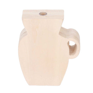 Wood Vase in pale unpainted wood with visible grain, shaped like a small pitcher with a flared rim and side handle