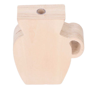 Wood Vase in pale unpainted pinewood, with a rounded body, flat top opening, and curved side handle