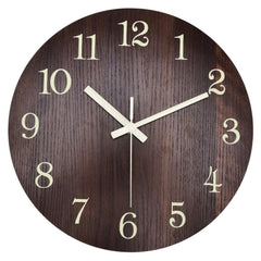 Retro Wood Wall Clock – Silent Quartz Movement, Luminous, Frameless