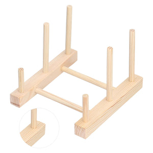 Wooden Dish Plate rack in pale natural pine with parallel rails and upright dowels for organizing dishes