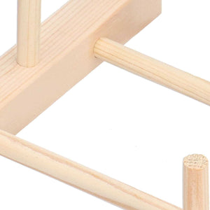 Wooden Dish Plate rack in pale natural pine wood, with a simple slatted frame and rounded dowel supports