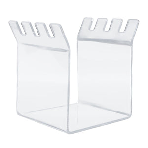 Ziplock Bag Holder in clear transparent acrylic, with upright sides and notched top edges to hold bags open