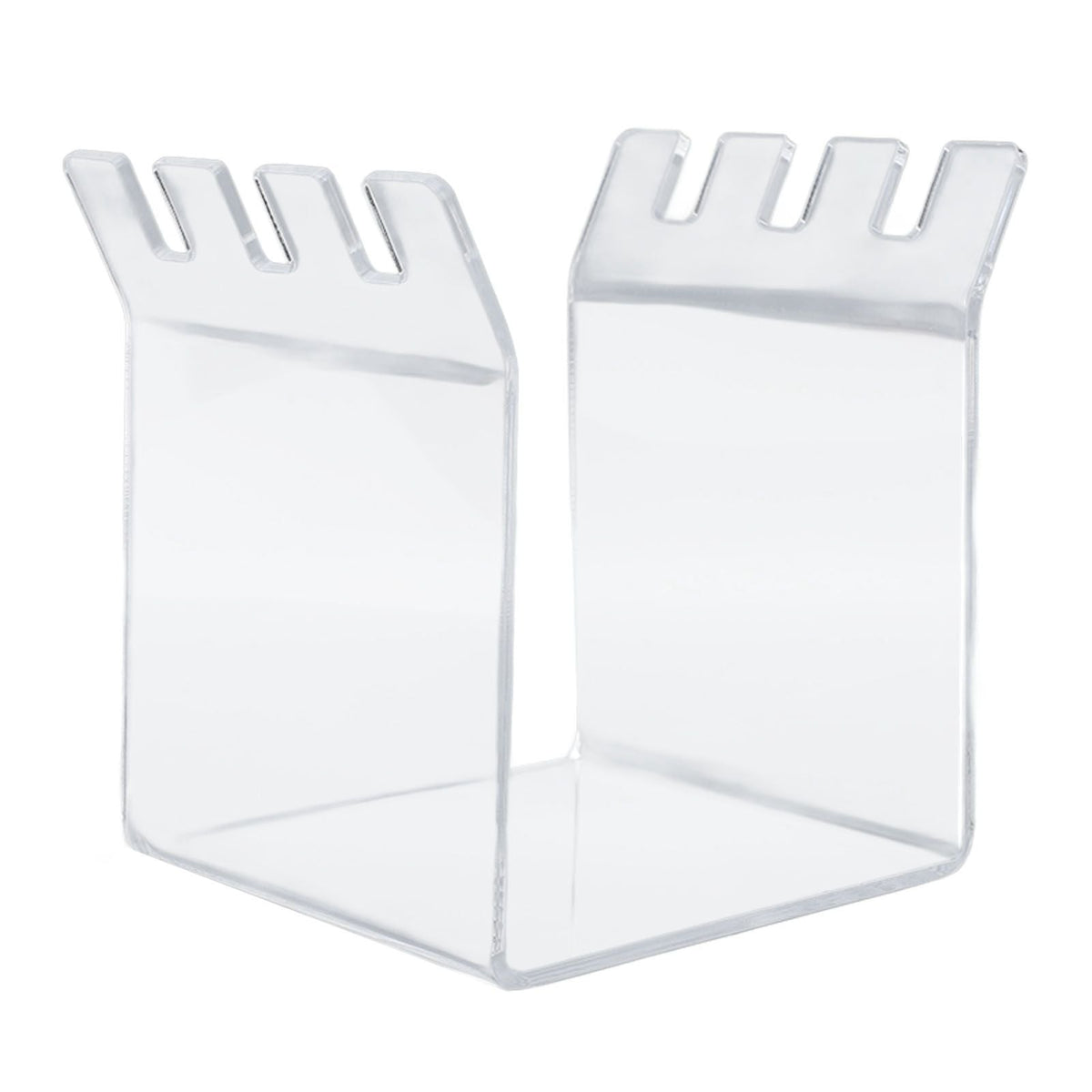 Ziplock Bag Holder in clear transparent acrylic, with upright sides and notched top edges to hold bags open