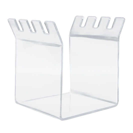 Ziplock Bag Holder in clear transparent acrylic, with upright sides and notched top edges to hold bags open