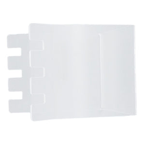Ziplock Bag Holder made from clear acrylic with a flat rectangular panel and several stepped notches along one edge