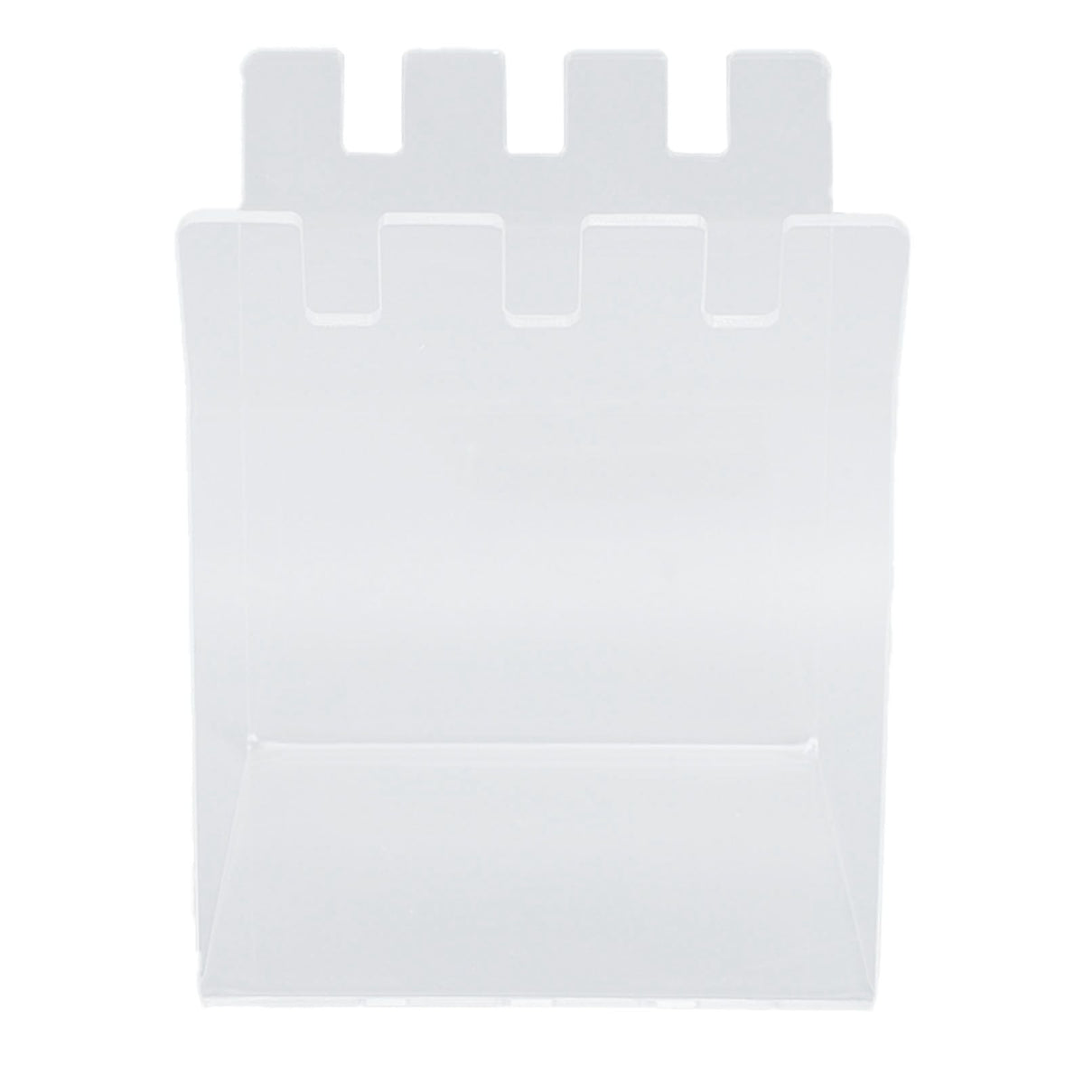Ziplock Bag Holder in clear acrylic with a rectangular base and four raised notched tabs along the top