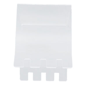 Ziplock Bag Holder made from clear acrylic, with a rectangular upright panel and four notched tabs along the bottom