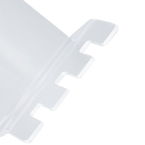 Ziplock Bag Holder made of clear acrylic, with a flat panel and stepped notches for holding bags open