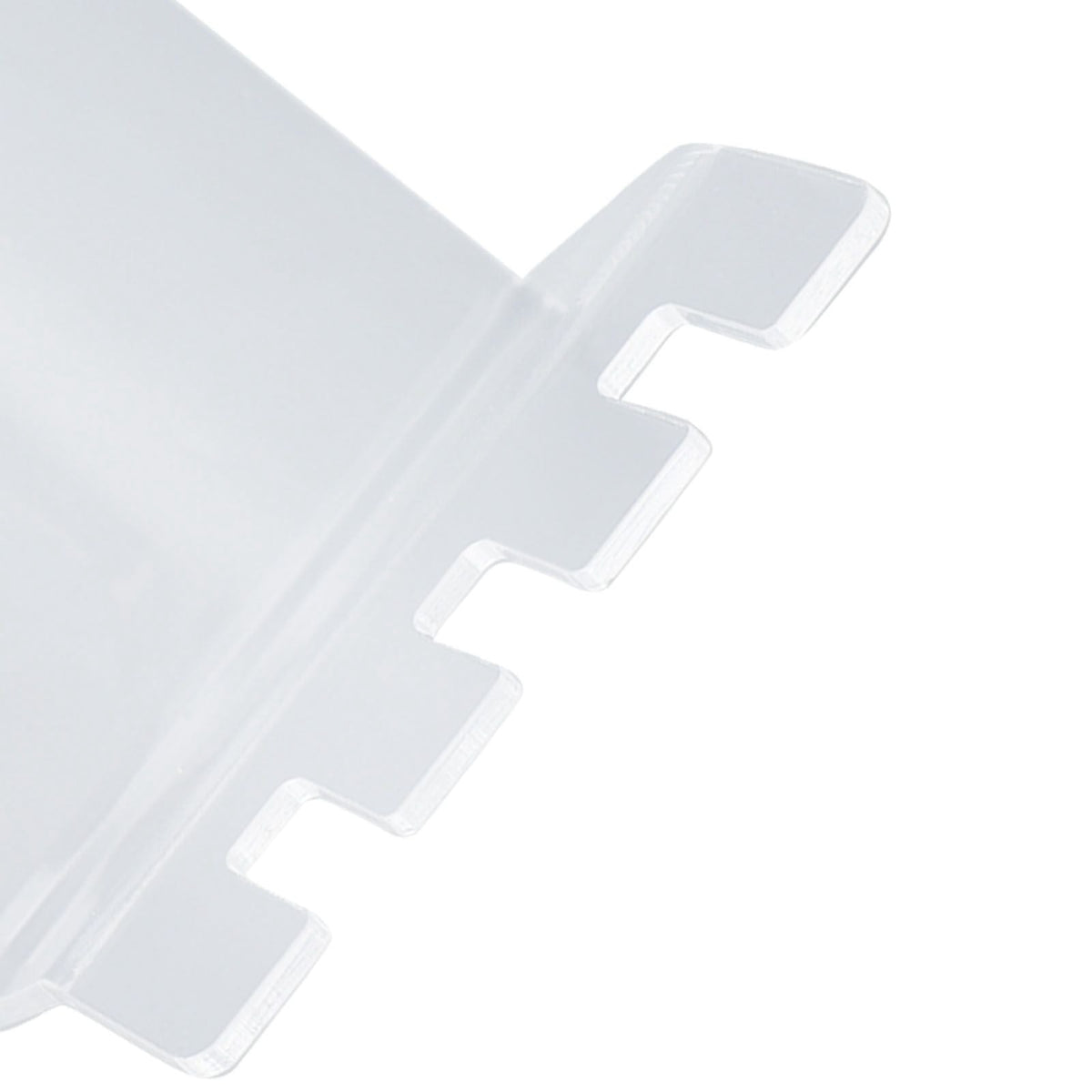 Ziplock Bag Holder made of clear acrylic, with a flat panel and stepped notches for holding bags open