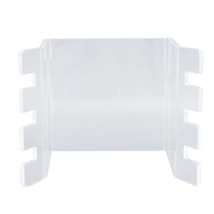 Ziplock Bag Holder in clear acrylic with a wide central panel and stepped side slots for holding bags open