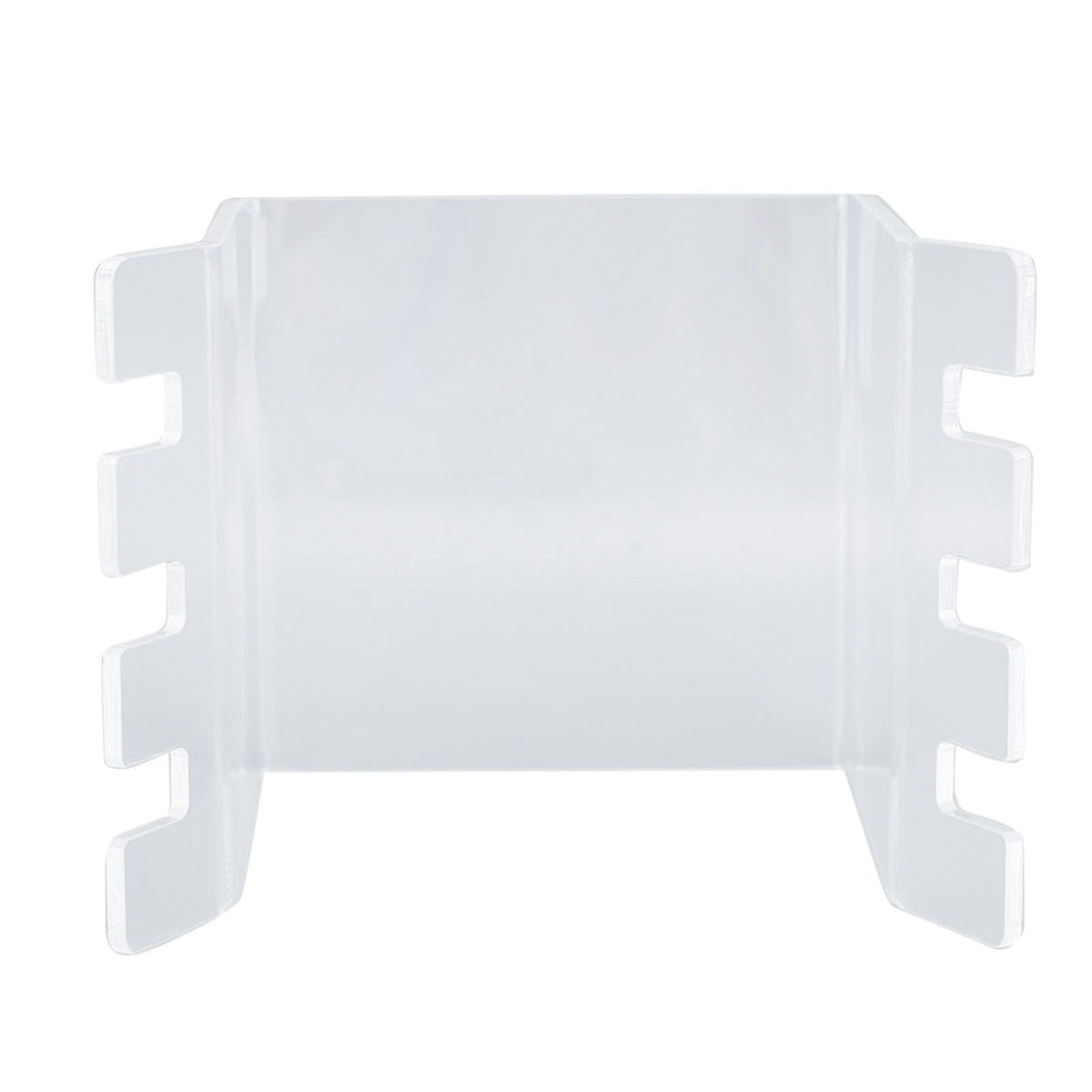 Ziplock Bag Holder in clear acrylic with a wide central panel and stepped side slots for holding bags open